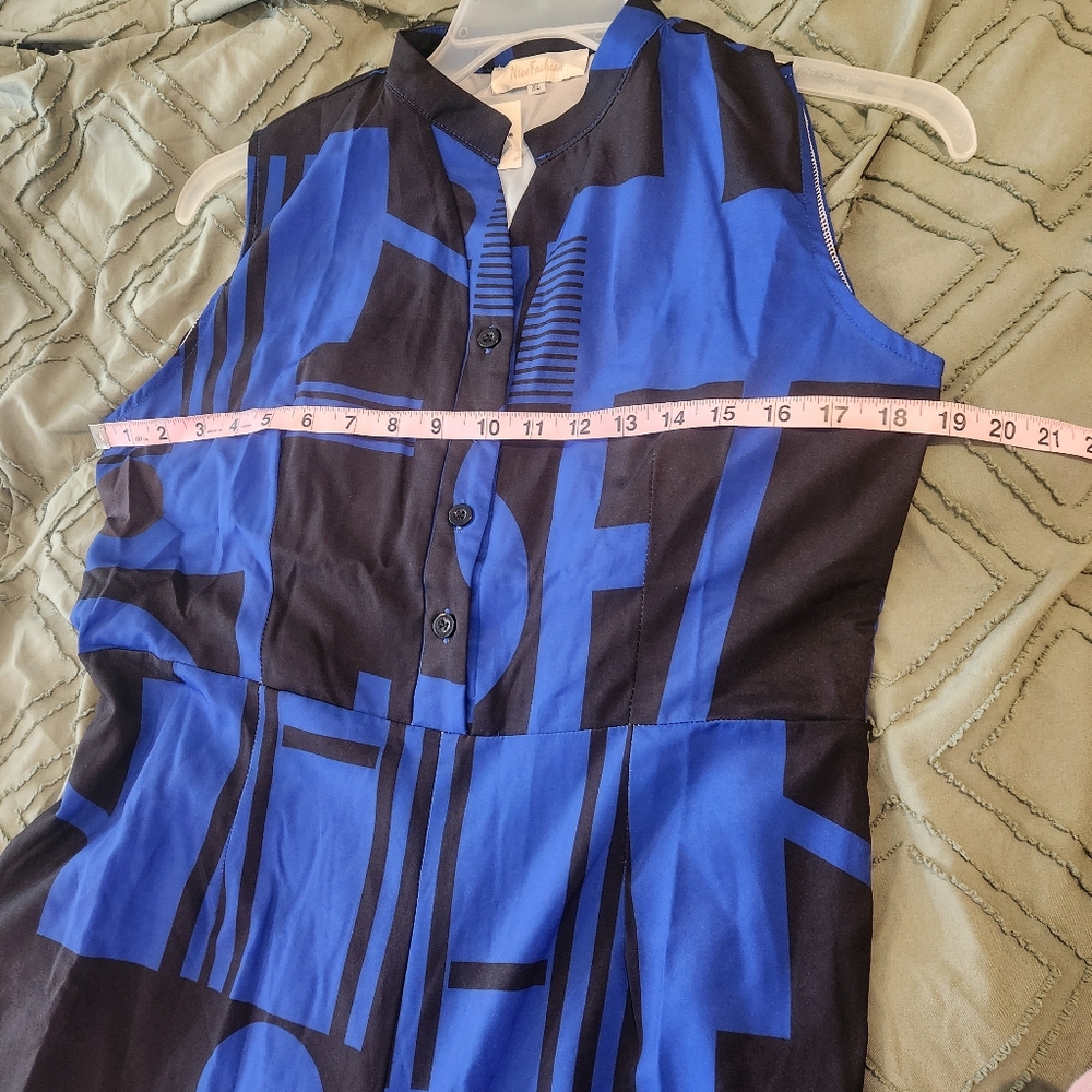 Nice Fashion blue and black jumpsuit. Patterns have circles and stripes. - Picture 5 of 10